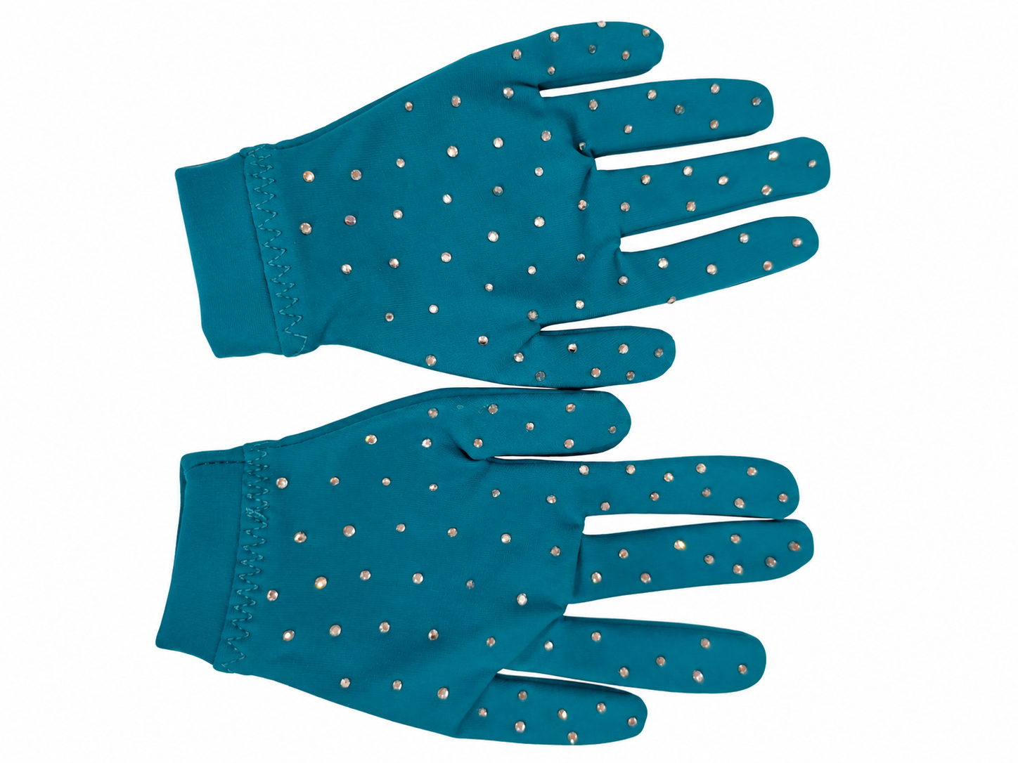 Pair of teal gloves with rhinestones